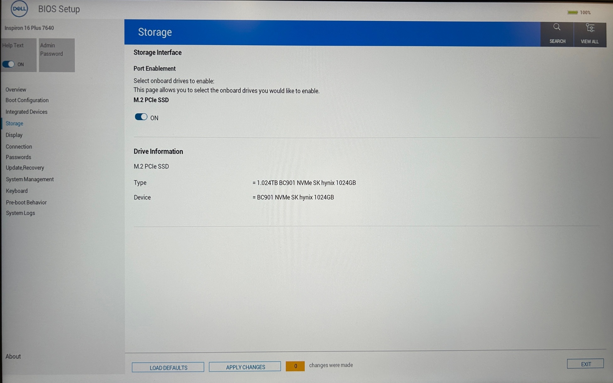 Dell Inspiron 16 Plus BIOS Storage Image